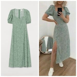 H&M Green Floral Puff Sleeve Dress 💚
